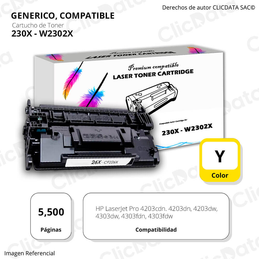Toner Hp 230X Yellow W2302X 5,500 Pág. 4203cdn, 4303fdw Compatible