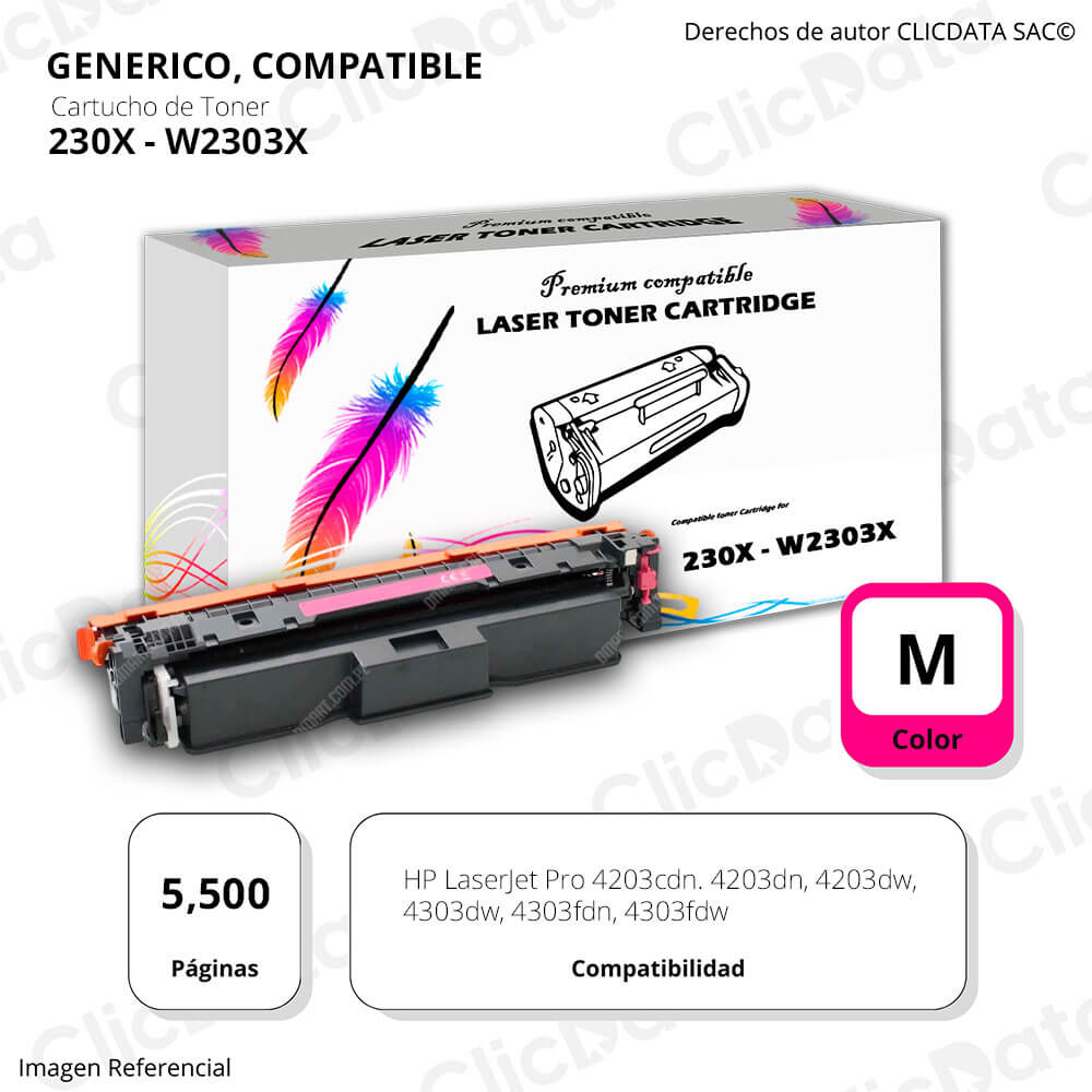 Toner Hp 230X Magenta W2303X 5,500 Pág. 4203cdn, 4303fdw Compatible
