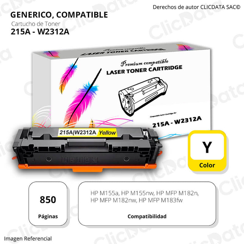 Toner Hp 215A Yellow W2312A 850 Pág. M182nw, M183fw Compatible