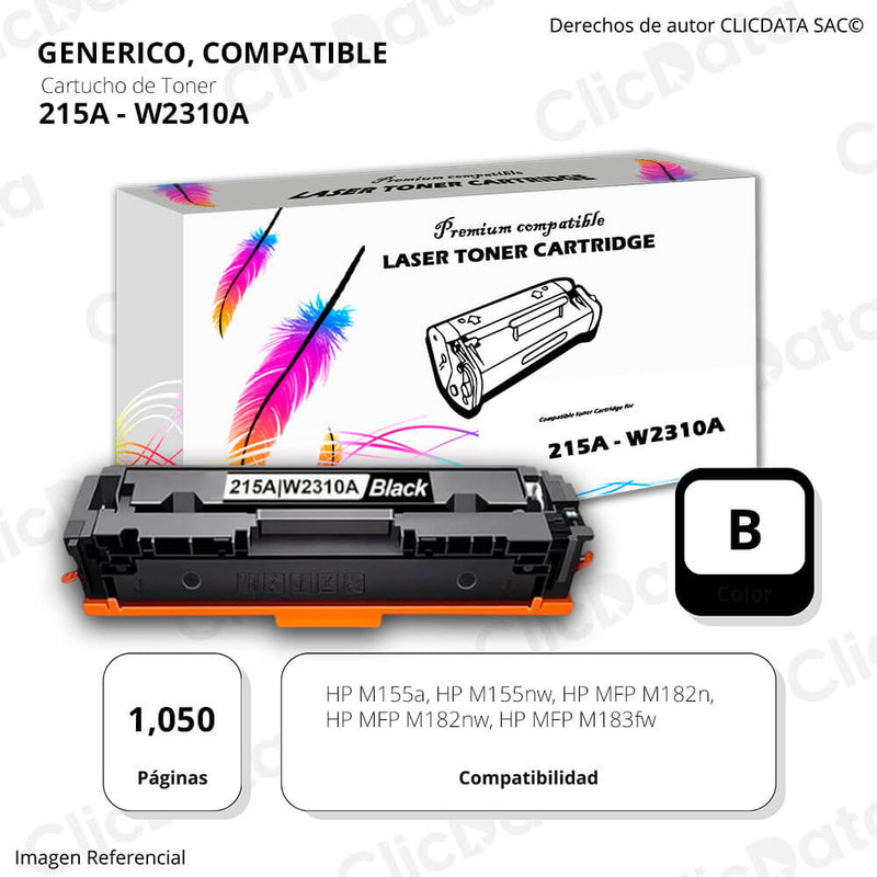 Toner Hp 215A Negro W2310A 1,050 Pág. M182nw, M183fw Compatible