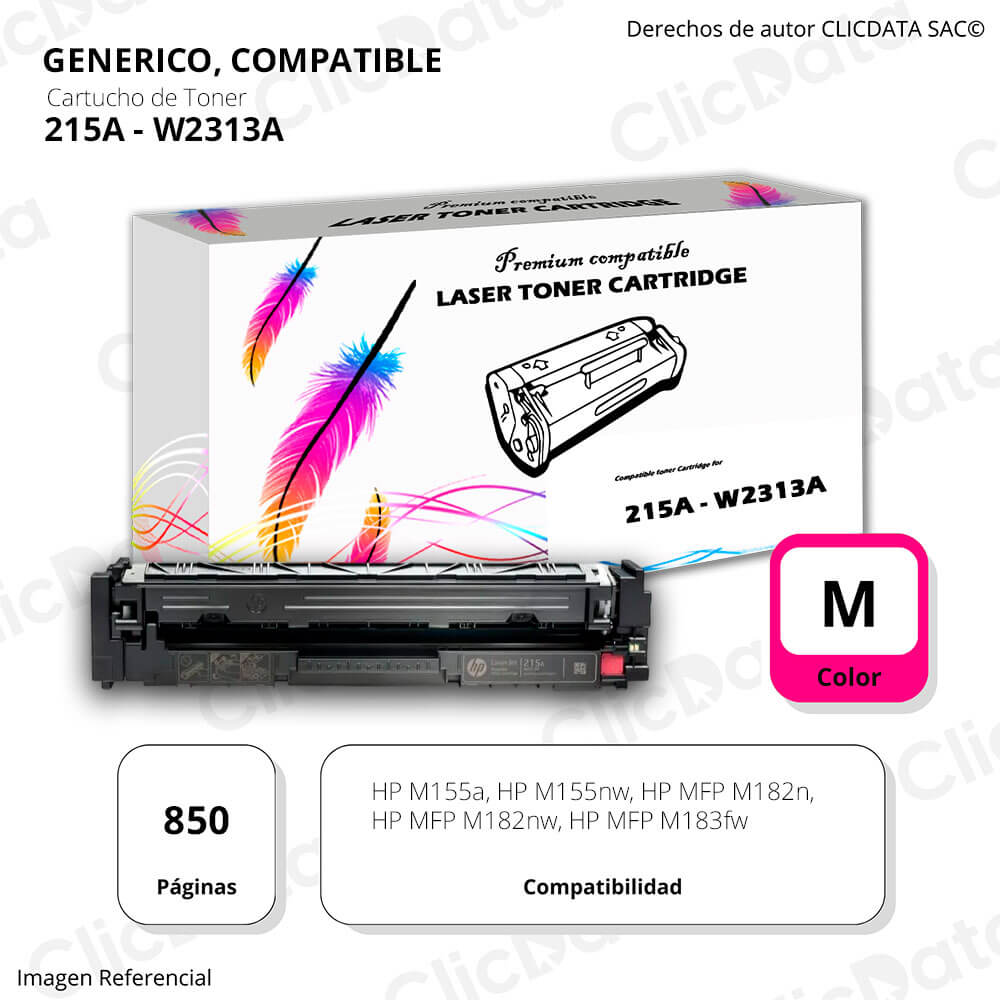 Toner Hp 215A Magenta W2313A 850 Pág. M182nw, M183fw Compatible