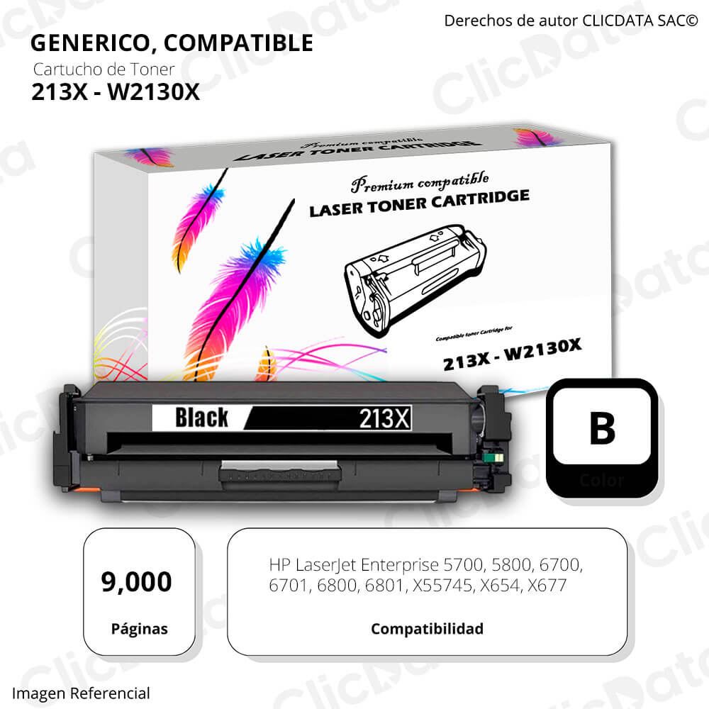 Toner Hp 213X Negro W2130X 9,000 Pág. 5800, X654 Compatible