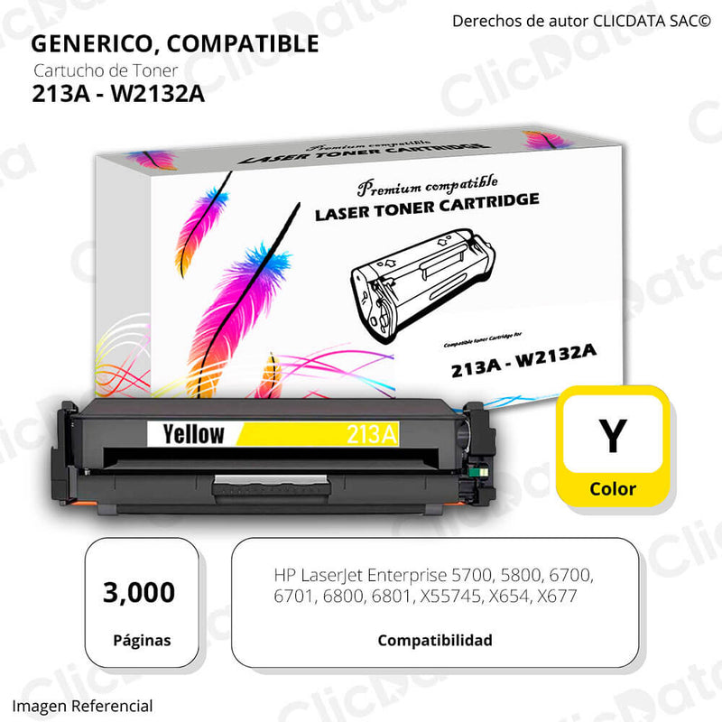 Toner Hp 213A Yellow W2132A 3,000 Pág. 5800, X654 Compatible