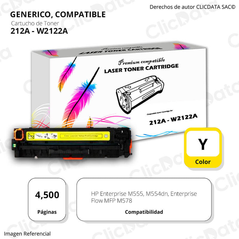 Toner HP 212A Yellow W2122A 4,500 Pág. M554dn, M555 Compatible