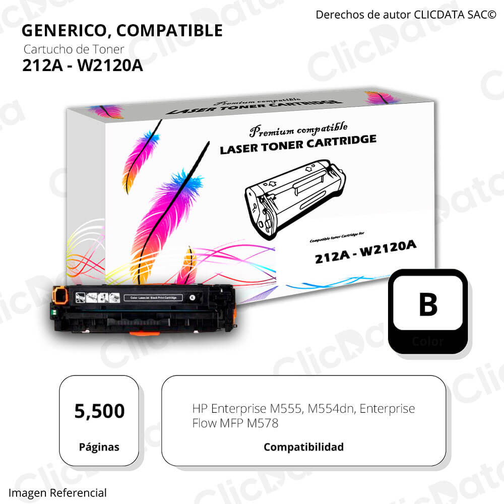 Toner Hp 212A Negro W2120A 5,500 Pág. M554dn, M555 Compatible