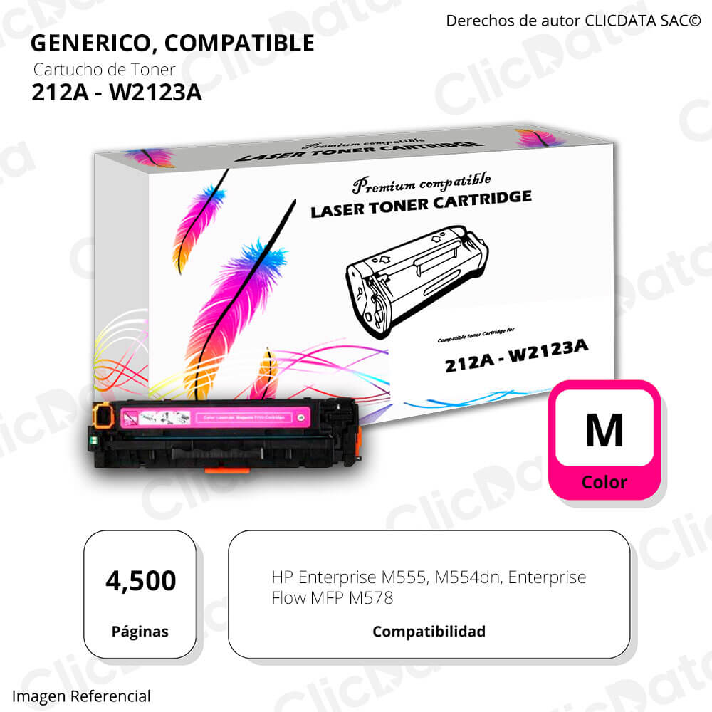 Toner Hp 212A Magenta W2123A 4,500 Pág. M554dn, M555 Compatible