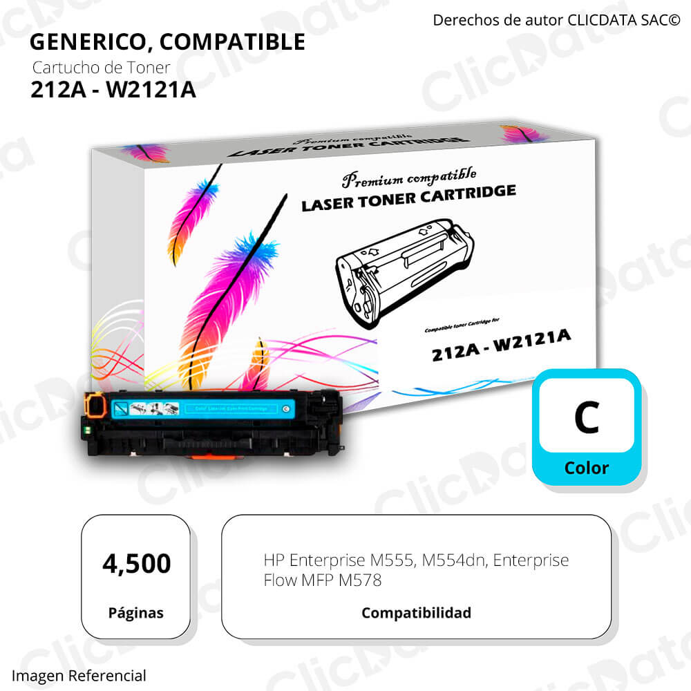 Toner Hp 212A Cyan W2121A 4,500 Pág. M554dn, M555 Compatible