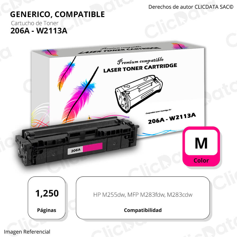 Toner HP 206A Magenta W2113A 1,250 Pag. M283fdw, M255dw Compatible
