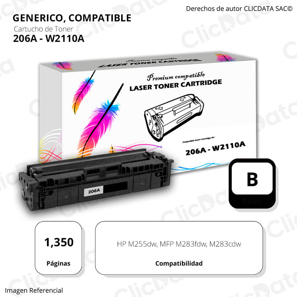 Toner HP 206A Black W2110A 1.350 Pág. M283fdw, M255dwdw Compatible