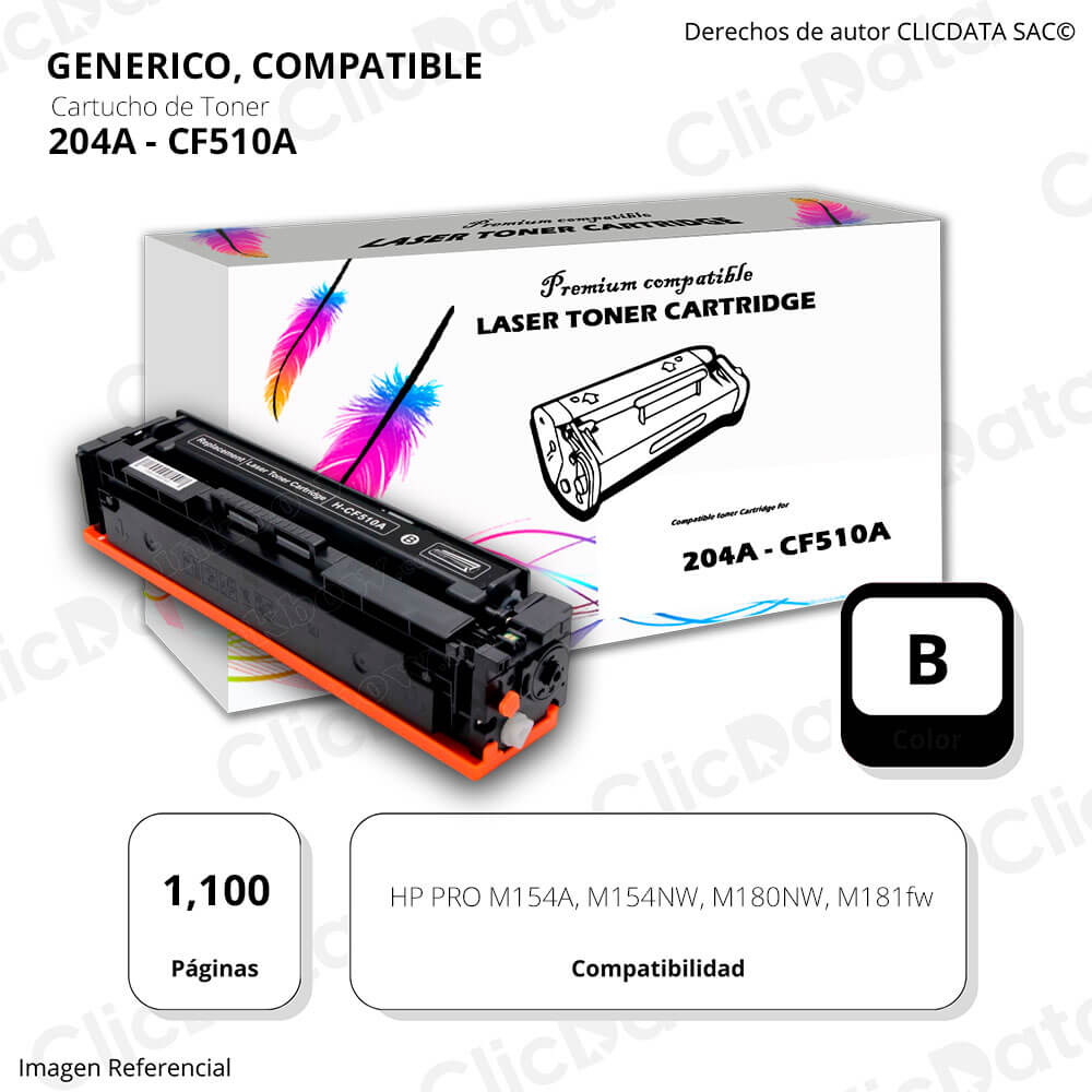 Toner HP 204A Negro CF510A 1,100 Pág. M283fdw, M283cdw Compatible