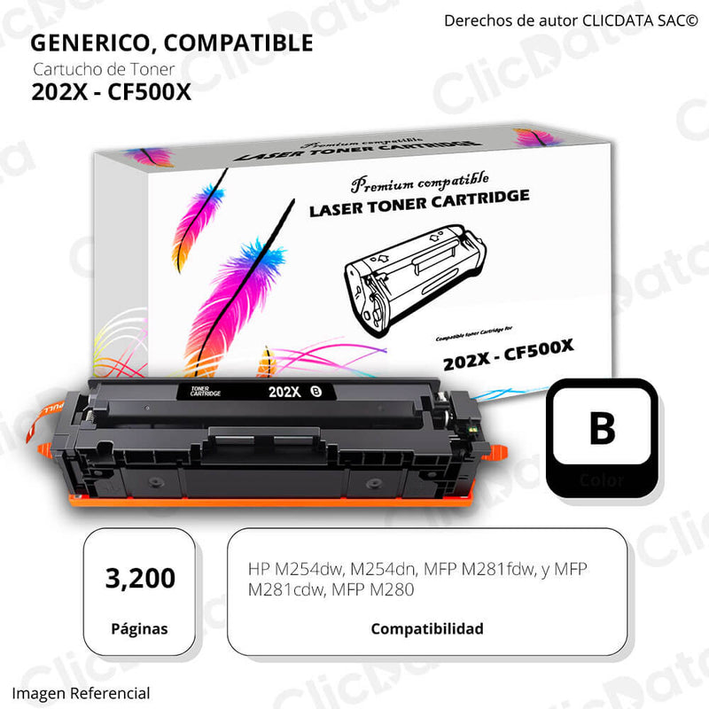 Toner HP 202X Negro CF500X 3 200 Pág. M281cdw, M254dn Compatible