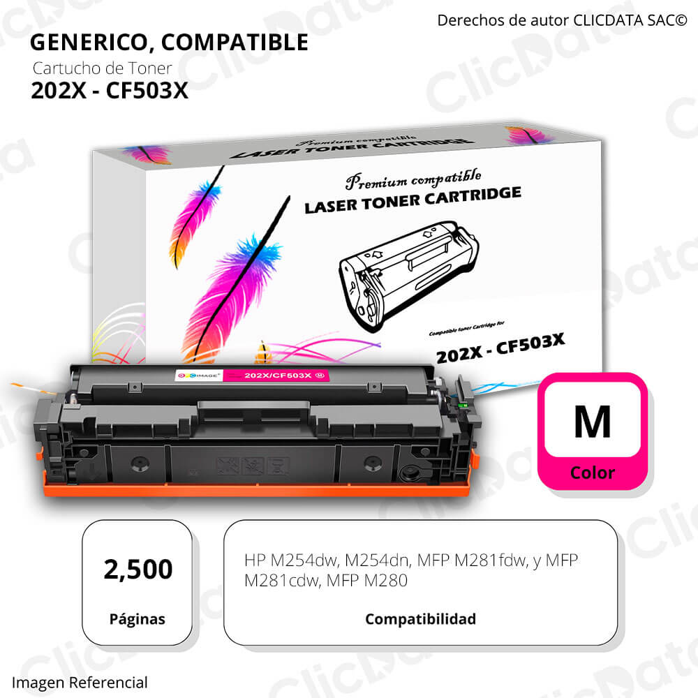 Toner HP 202X Magenta CF503X 2,500 Pág. M281cdw, M254dn Compatible