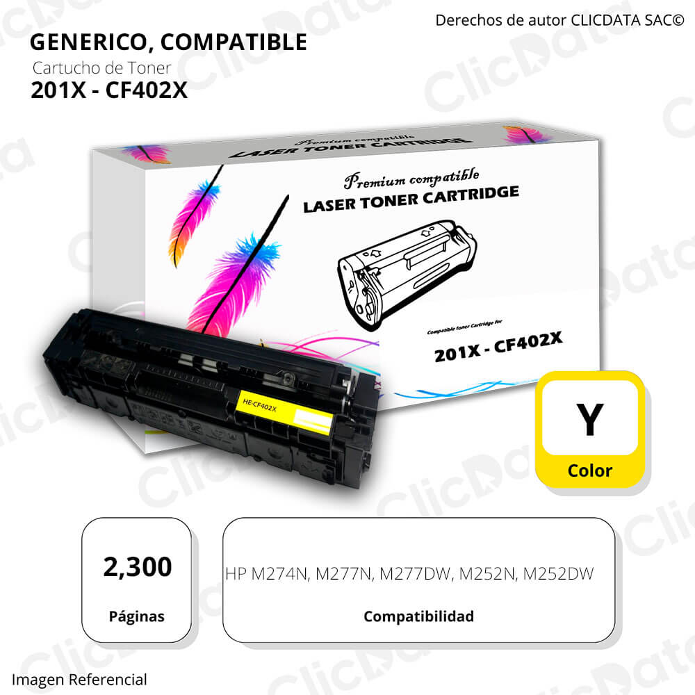 Toner HP 201X Yellow CF402X 2,300 Pág. M274n, M277dw Compatible
