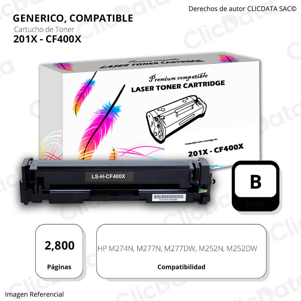 Toner HP 201X Negro CF400X 2,800 Pág M274n, M277dw Compatible