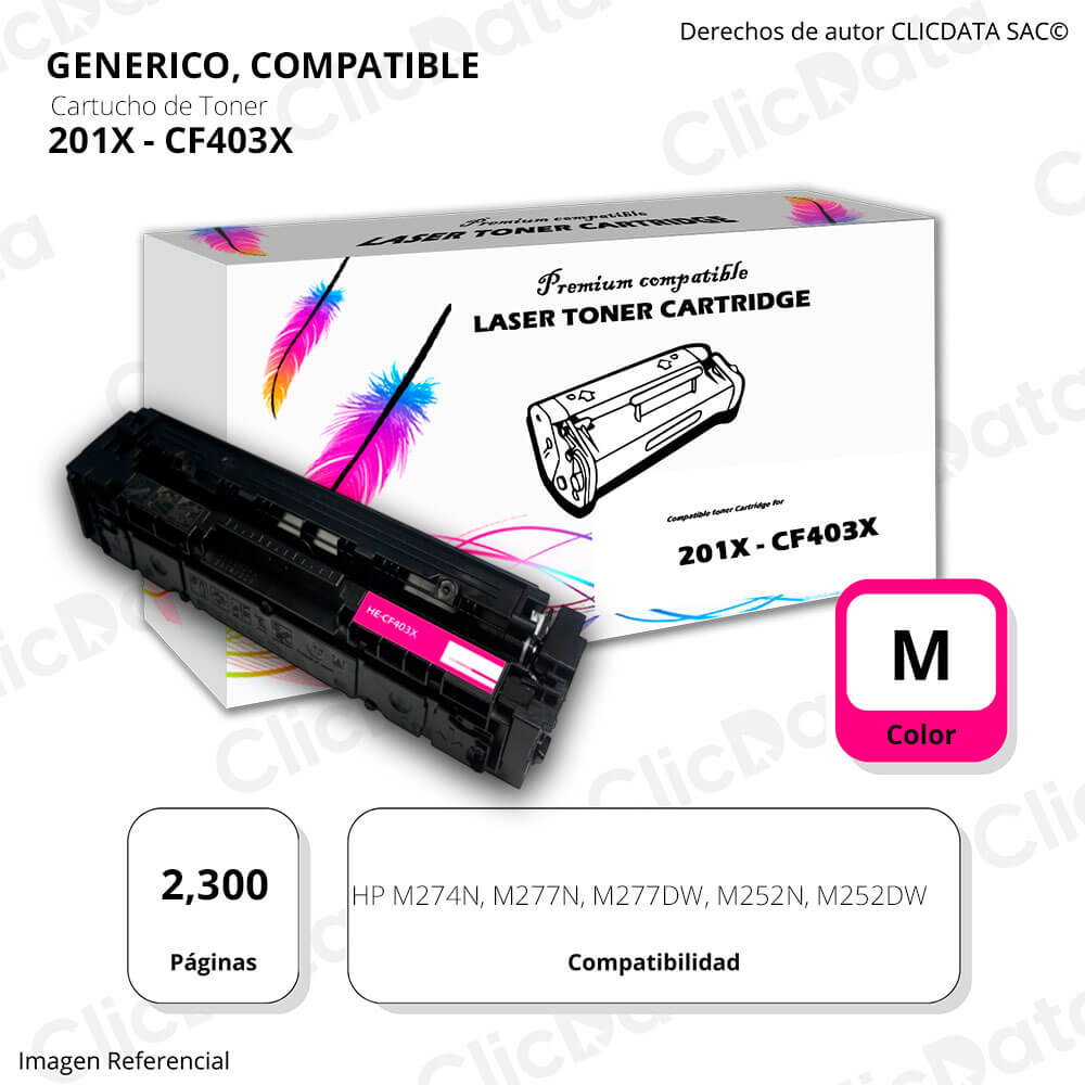 Toner HP 201X Magenta CF403X 2,300 Pág M274n, M277dw Compatible