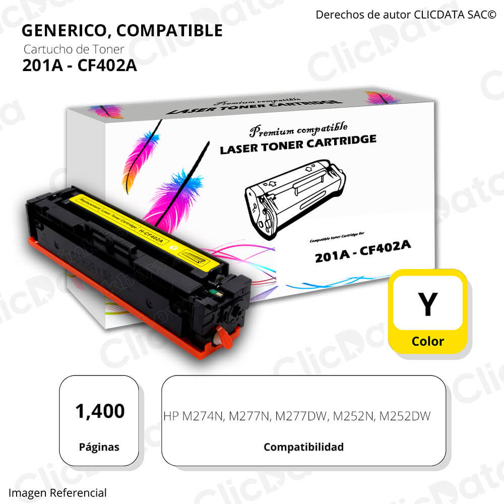 Toner HP 201A Yellow CF402A 1,400 Pág. M274n, M277dw Compatible