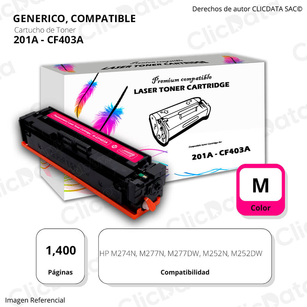 Toner HP 201A Magenta CF403A 1,400 Pág. M274n, M277dw Compatible