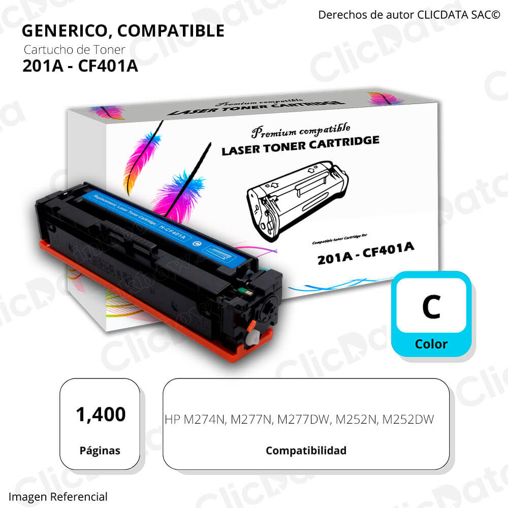 Toner HP 201A Cyan CF401A 1,400 Pág. M274n, M277dw Compatible