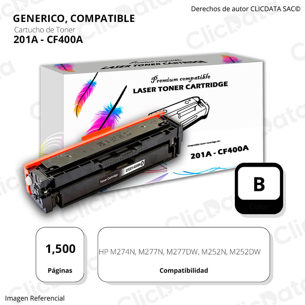 Toner HP 201A Black CF400A 1.500 Pág. M274n, M277dw Compatible