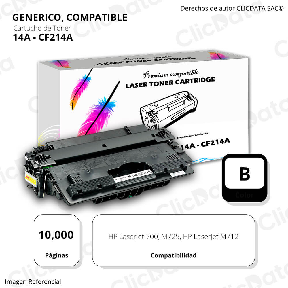 Toner HP 14A Black CF214A 10,000 Pág. M712, 725 Compatible