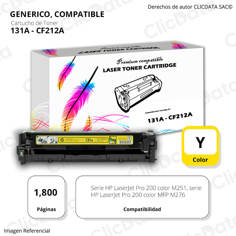 Toner HP 131A Yellow CF212A 1,800 Pag. M251n, M276n Compatible