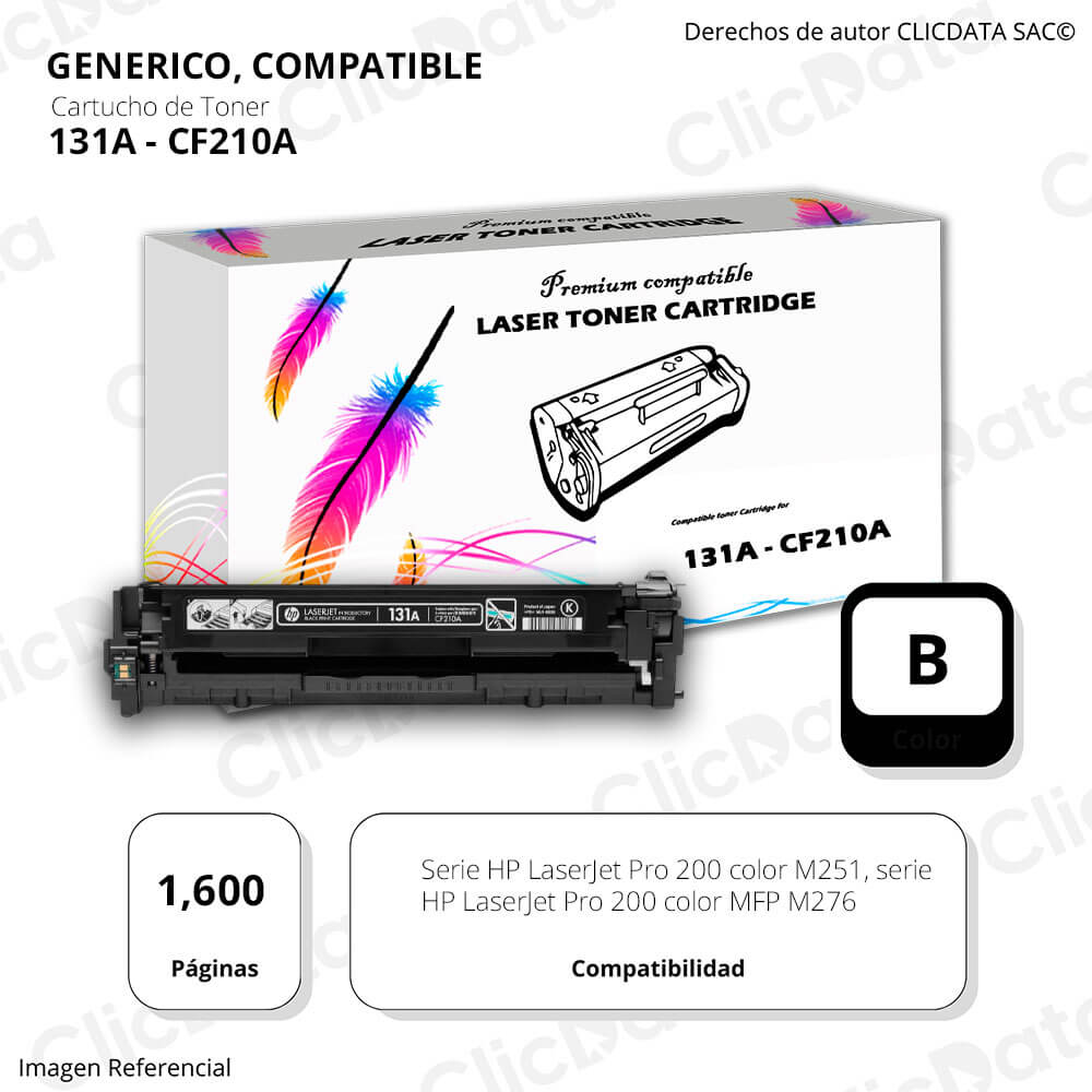 Toner HP 131A Black CF210A 1,600 Pág M251n, M276n Compatible