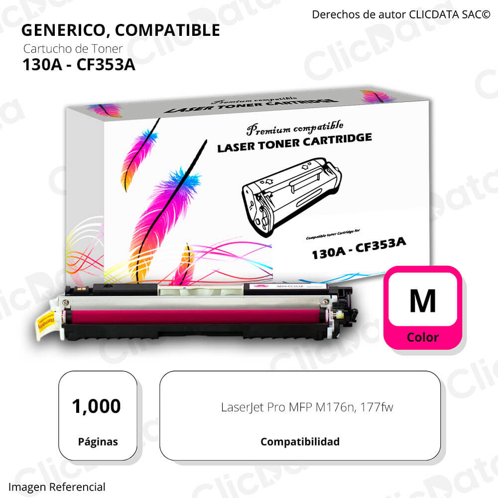 Toner Hp 130A Magenta CF353A 1,000 Pág. HP M176n, 177fw Compatible