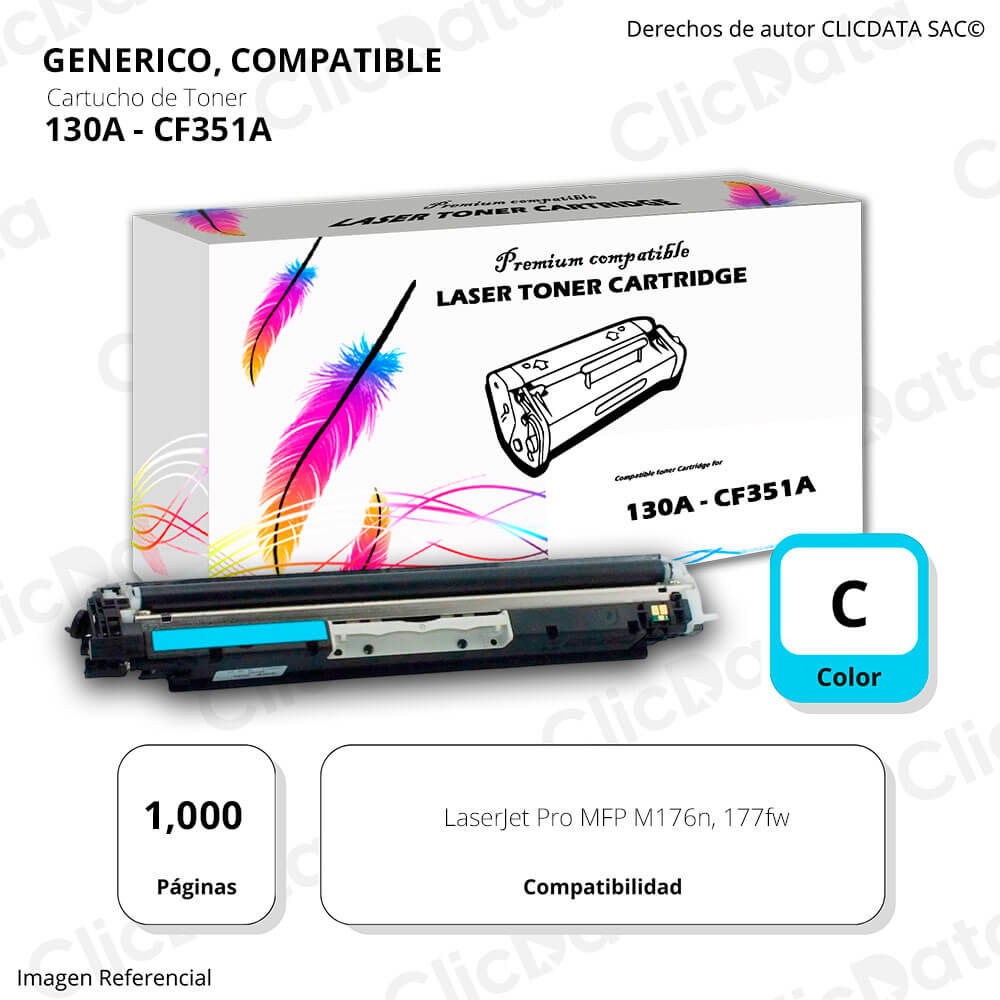 Toner HP 130A Cyan CF351A 1,000 Pág. M176n, 177fw Compatible