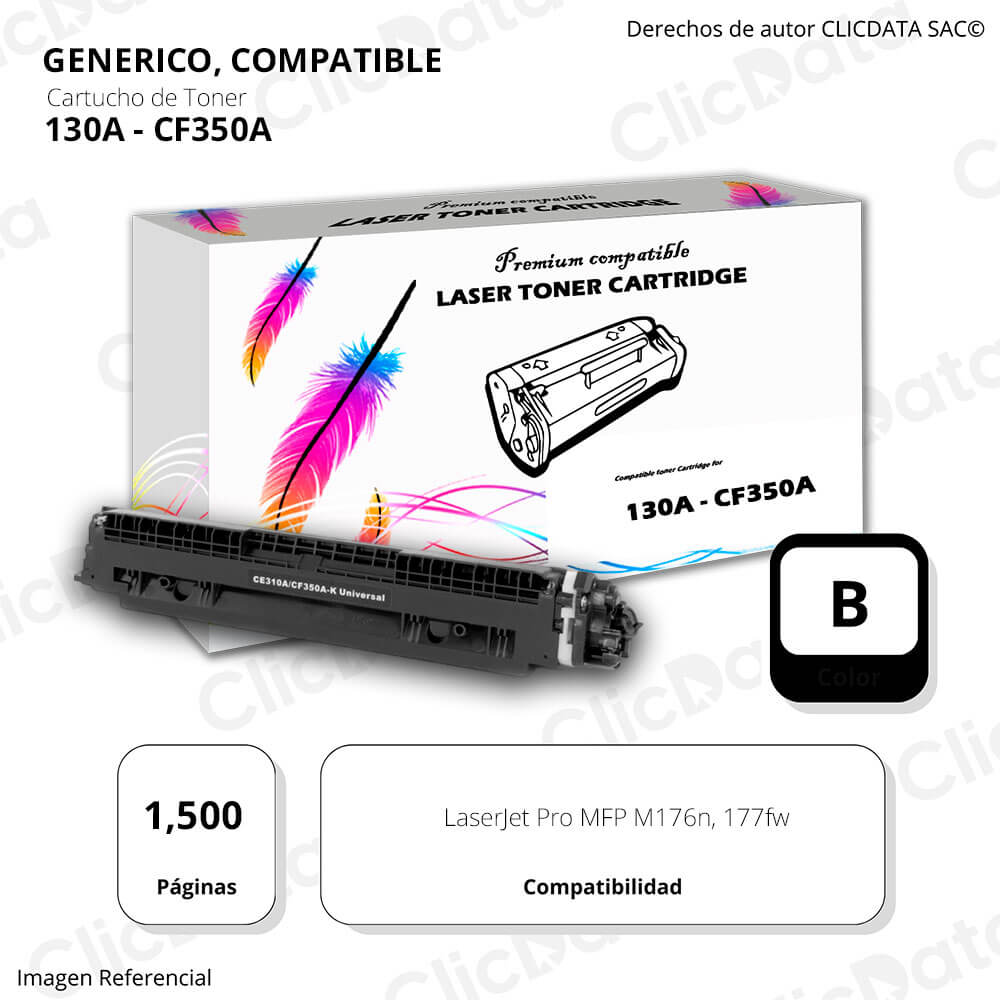 Toner Hp 130A Black CF350A 1,300 Pág. M176n, 177fw Compatible