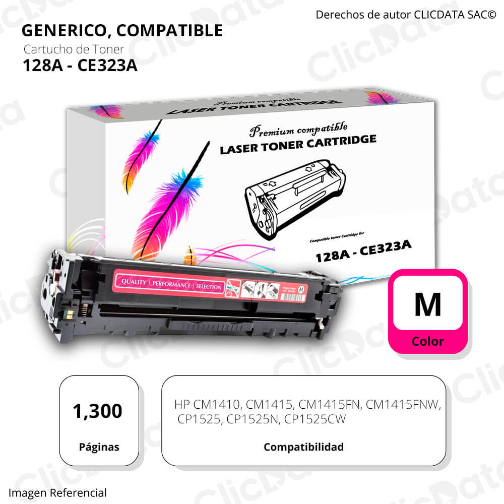 Toner HP 128A Magenta CE323A 1,300 Pág. CP1525N, CM1410 Compatible