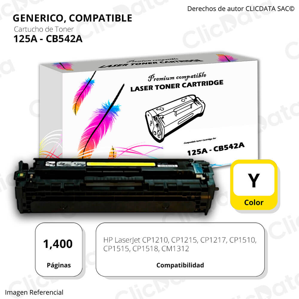 Toner HP 125A Yellow CB542A 1.400 Pág. CP1518, CP1210 Compatible