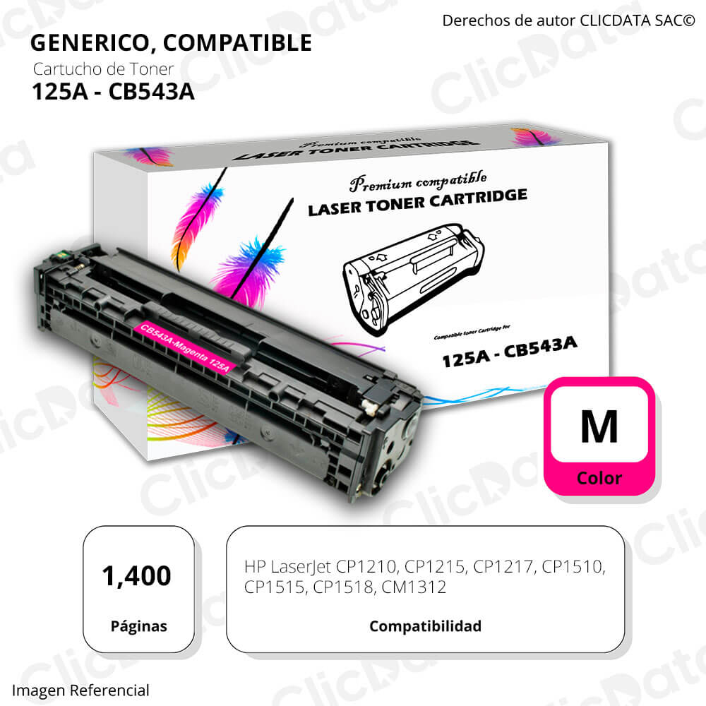 Toner HP 125A Magenta CB543A 1,400 Pág. CP1518, CP1210 Compatible