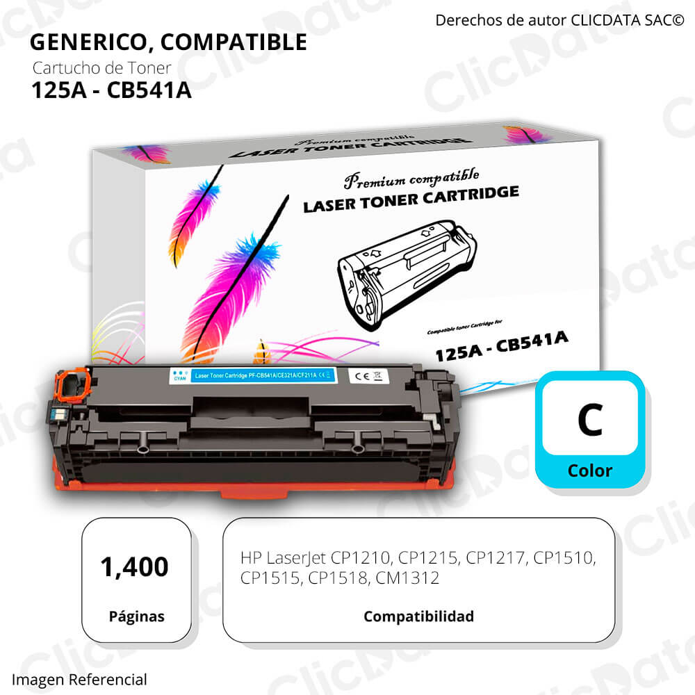 Toner HP 125A Cyan CB541A 1.400 Pág. CP1518, CP1210 Compatible