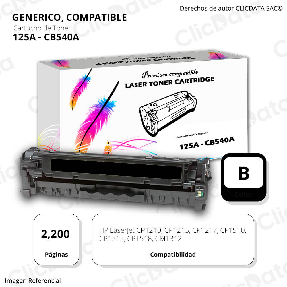 Toner HP 125A Black CB540A 2,200 Pág. CP1518, CP1210 Compatible