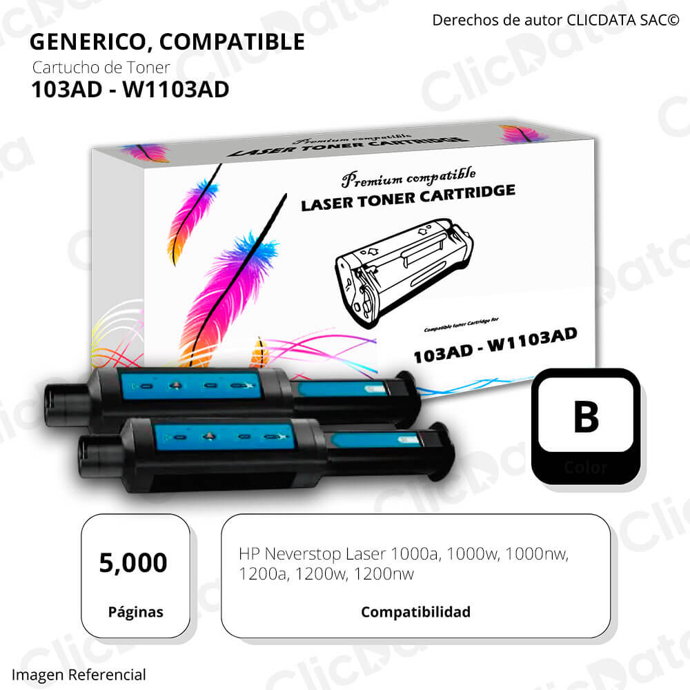 Toner HP 103AD Negro W1103AD Dual pack 5,000 Pág 1200W Compatible