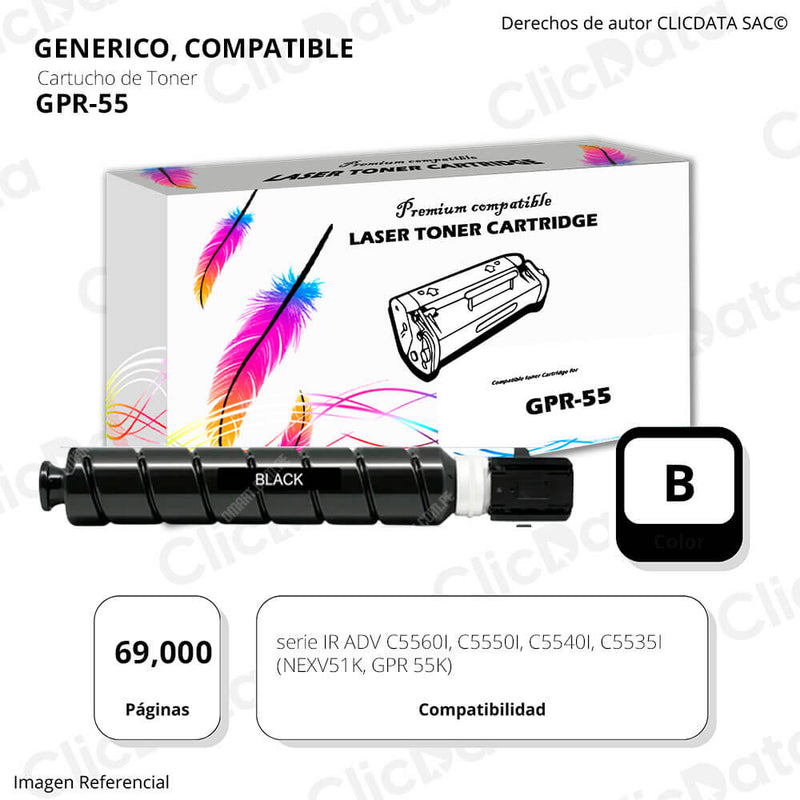 Toner Canon GPR-55 Negro 69,000 Pág. C5560i, C5535i Compatible