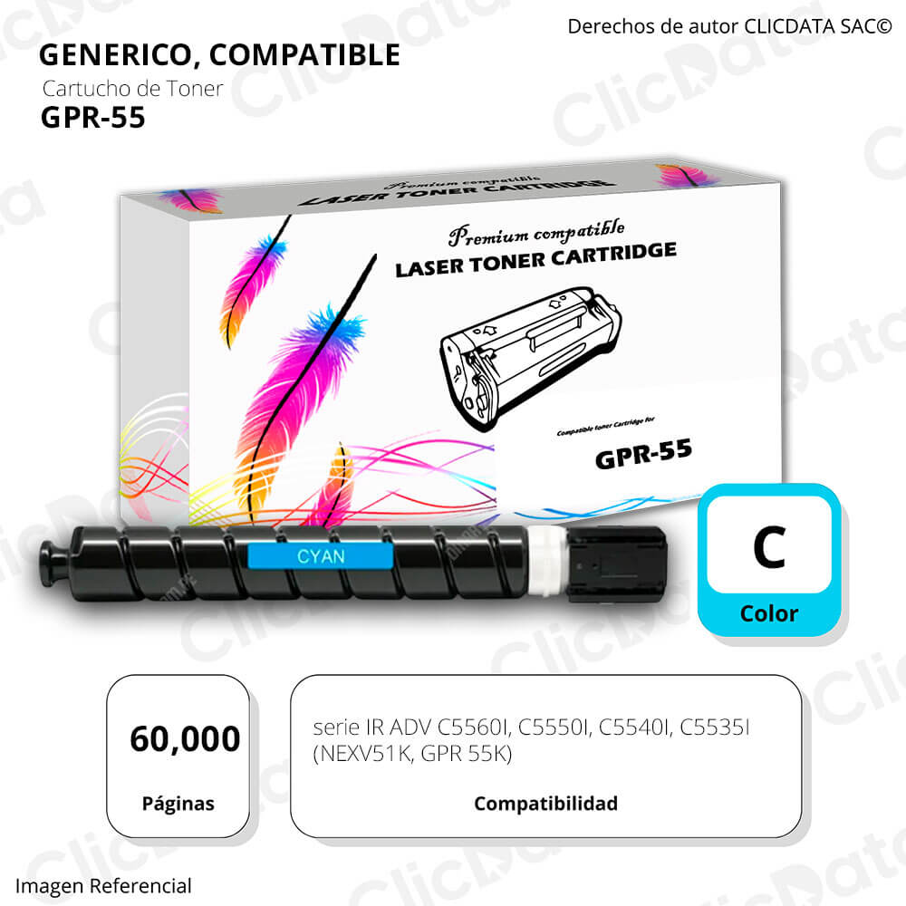 Toner Canon GPR-55 Cian 60,000 Pág. C5560i, C5535i Compatible