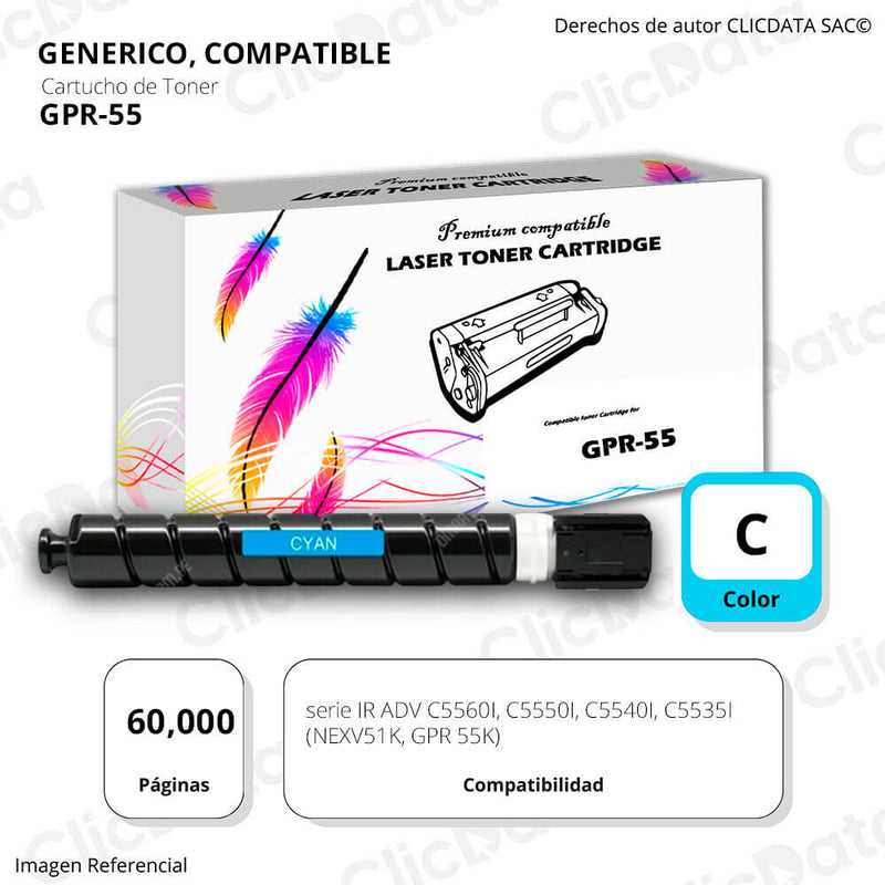 Toner Canon GPR-55 Cian 60,000 Pág. C5560i, C5535i Compatible