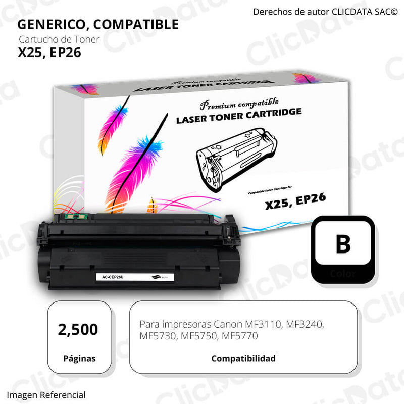Toner Canon X25, EP26 Negro 2,500 Pág. MF3110, MF5730 Compatible
