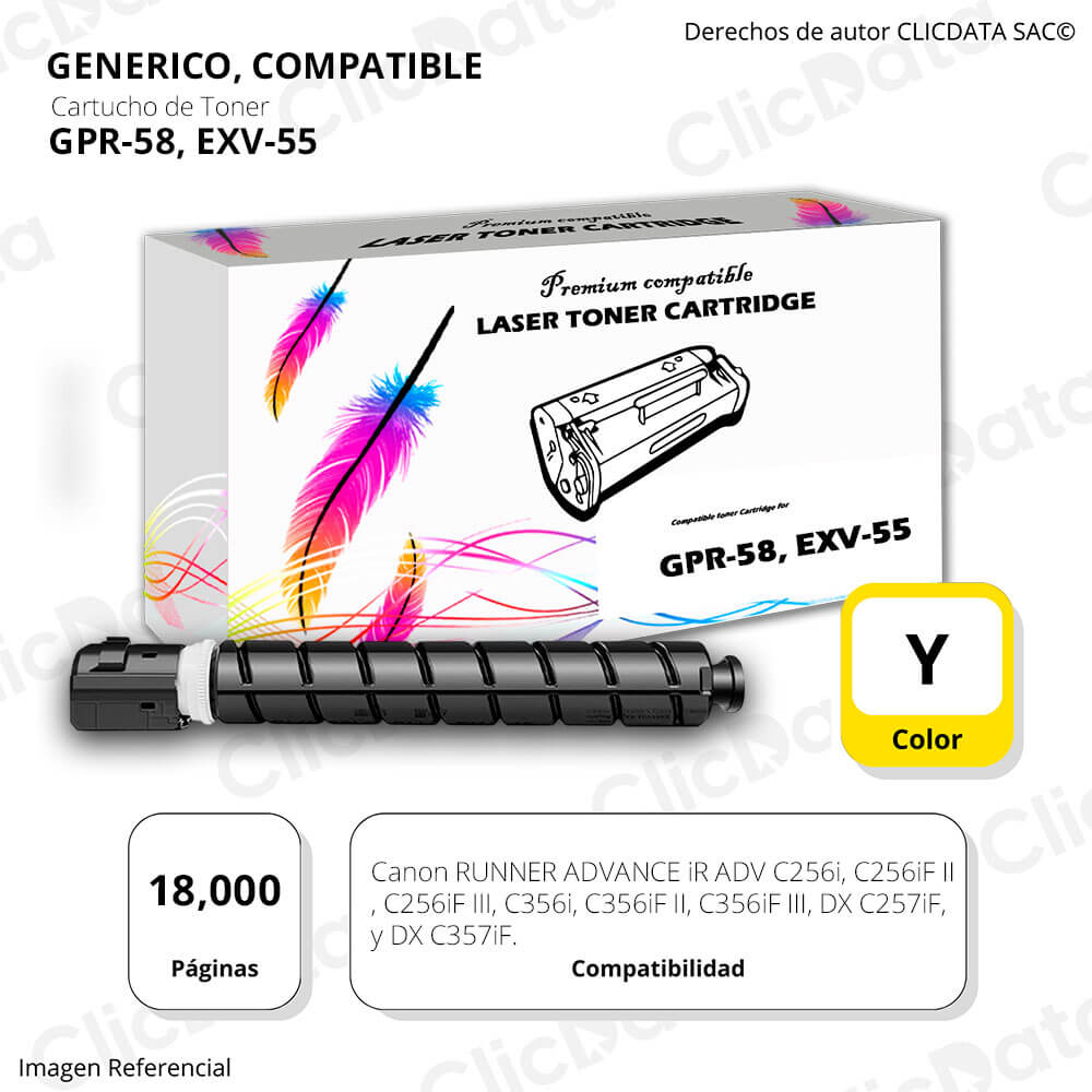 Toner Canon GPR 58, EXV55 Yellow 18,000. C256i, C356i Compatible