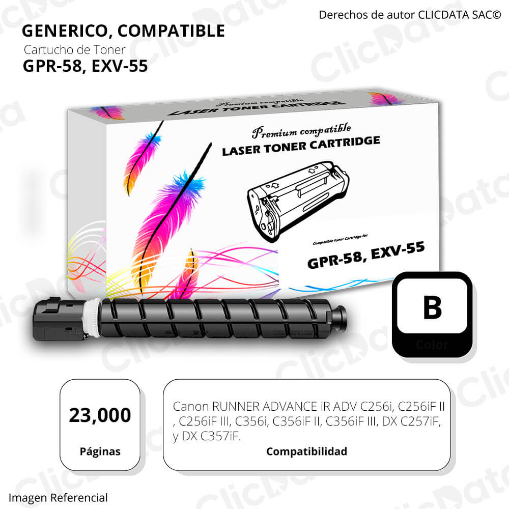 Toner Canon GPR 58, EXV55 Negro 23,000 Pág. C256i, C356i Compatible