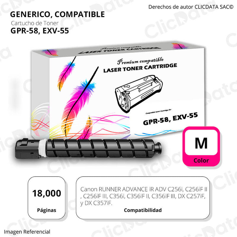 Toner Canon GPR 58, EXV55 Magenta 18,000 Pág. C256i, C356i Compatible