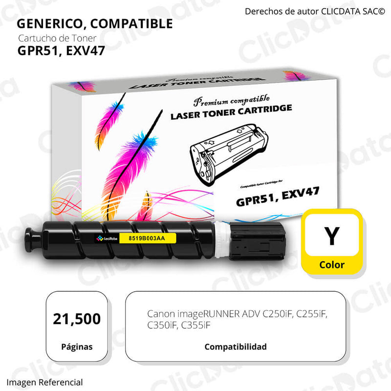 Toner Canon GPR 51, EXV47 Yellow 21,500 Pág. C255if Compatible