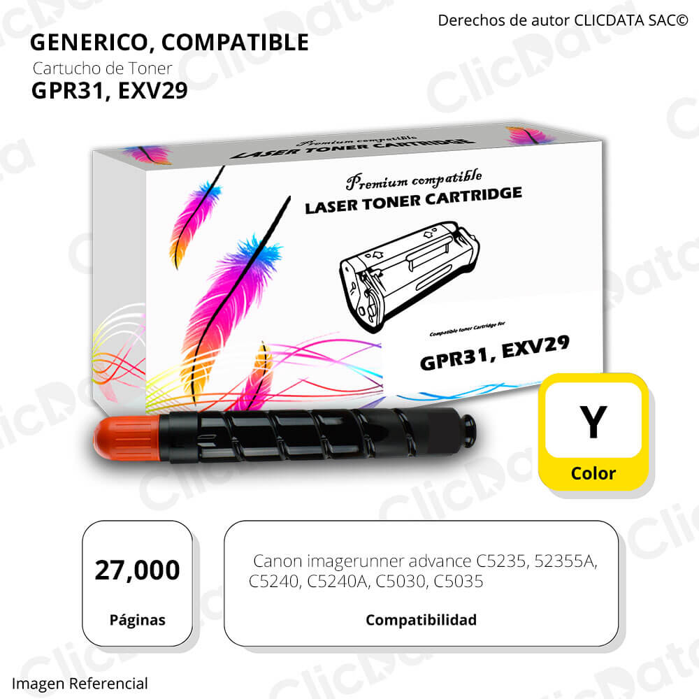 Toner Canon GPR 31, EXV29 Yellow 27,000 Pág. C5230, C5035 Compatible