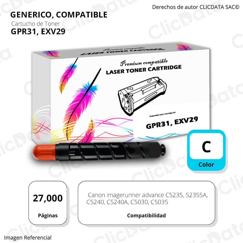Toner Canon GPR 31, EXV29 Cyan 27,000 Pág. C5230, C5035 Compatible