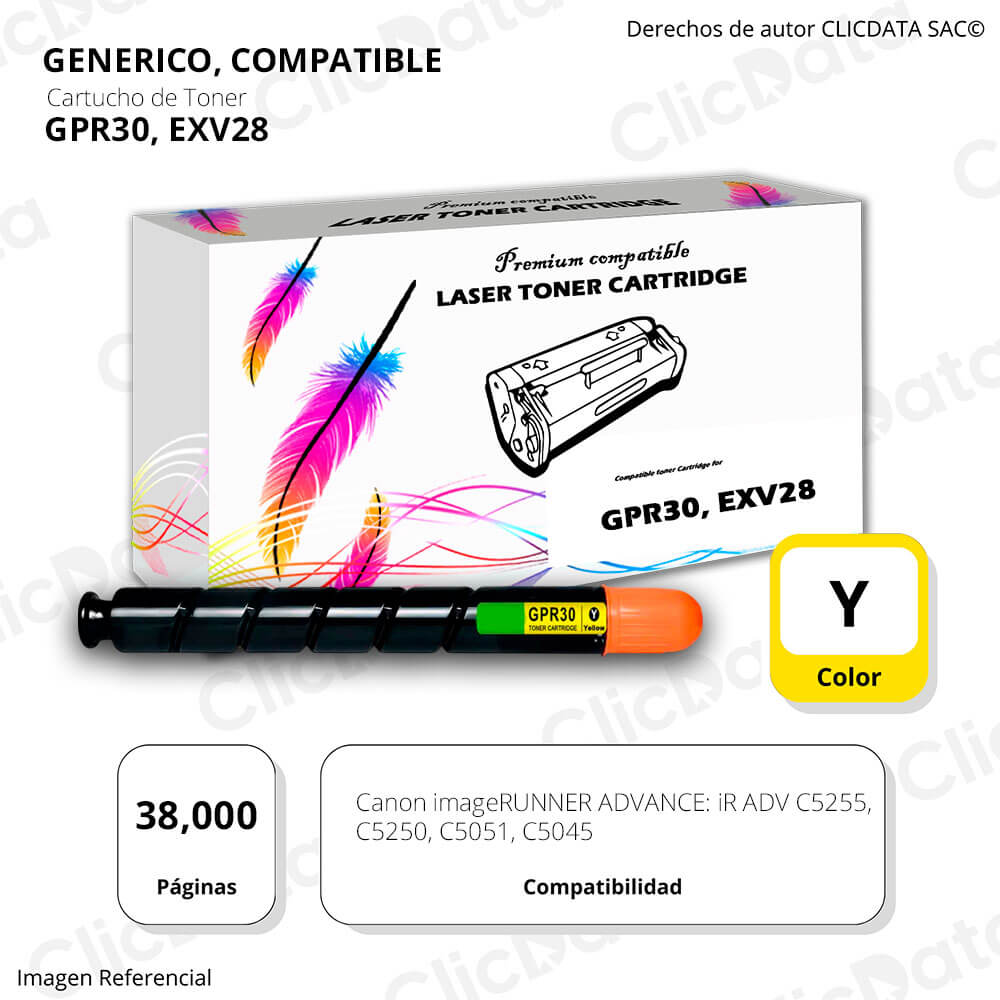 Toner Canon GPR 30, EXV28 Yellow 38,000 Pág. C5255, C5250 Compatible