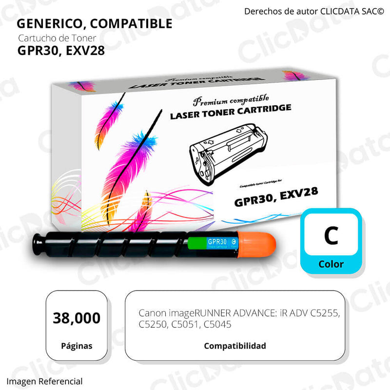 Toner Canon GPR 30, EXV28 Cian 38,000 Pág C5255, C5250 Compatible