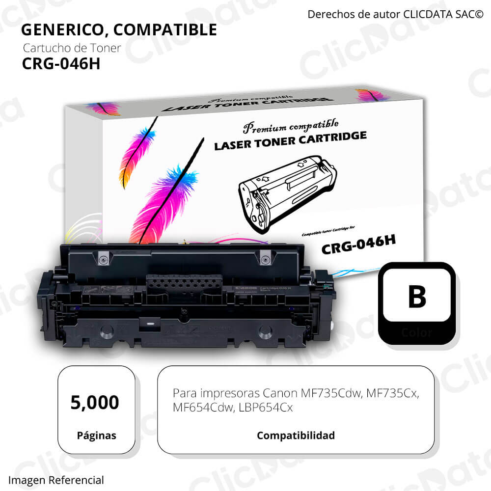 Toner Canon CRG 046H Negro 5,000 Pág. BP654Cx, LBP654Cx Compatible