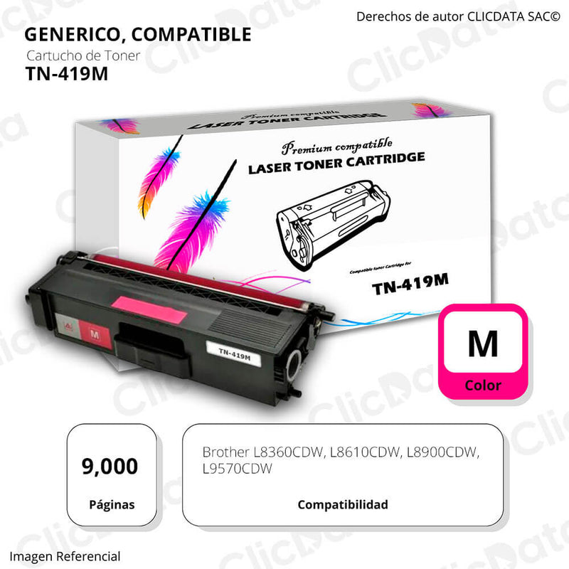 Toner Brother TN 419 Magenta 9,000 Pág. L8900CDW, L8360 Compatible