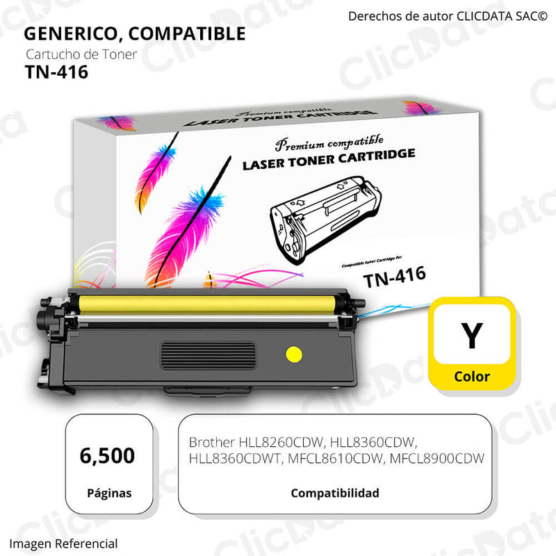 Toner Brother TN 416 Yellow 6,500 Pág. L8360cdw, L8900 Compatible